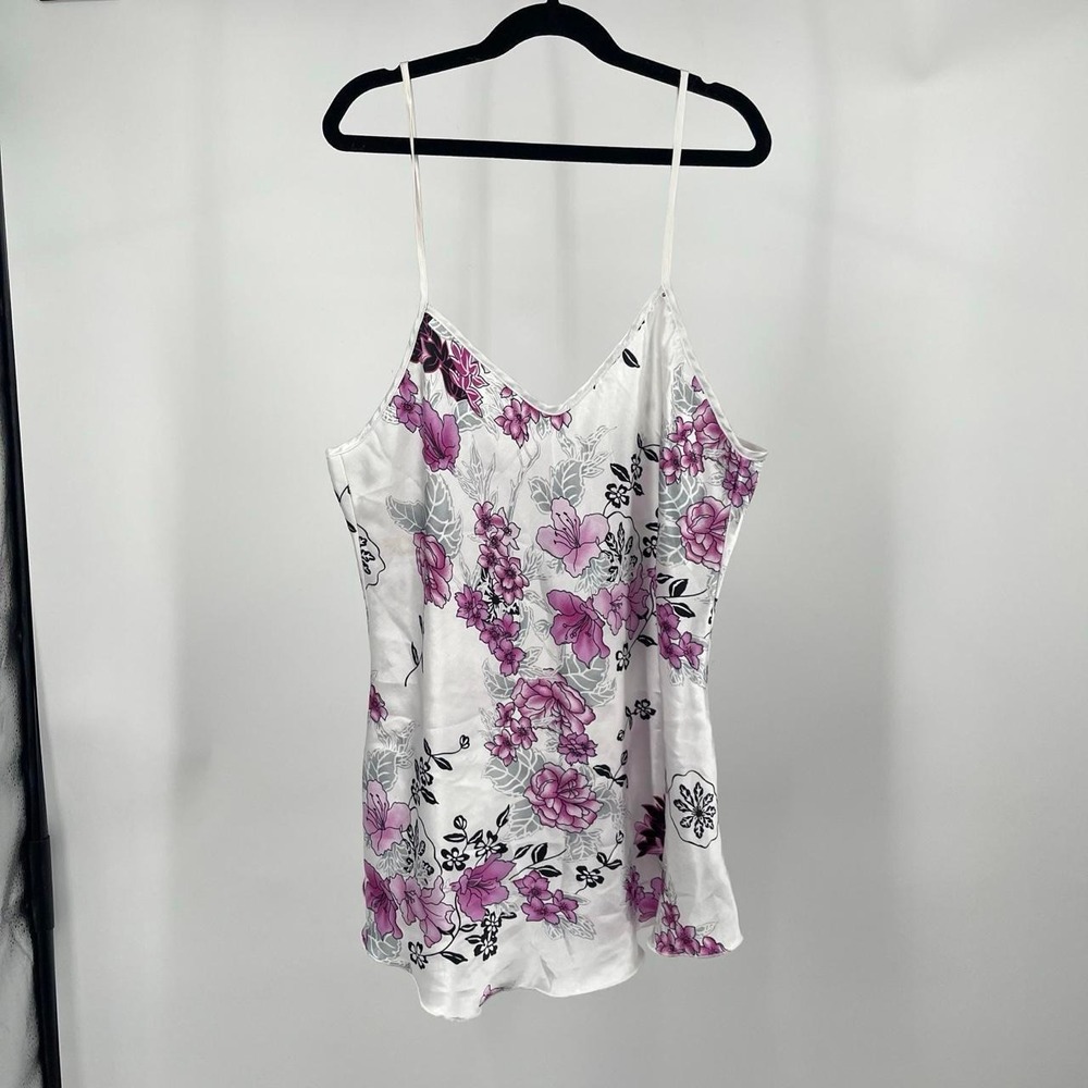 Vintage Y2K Floral Fairy Slip Tank Top L V Neck Satin Whimsy Romantic Feminine